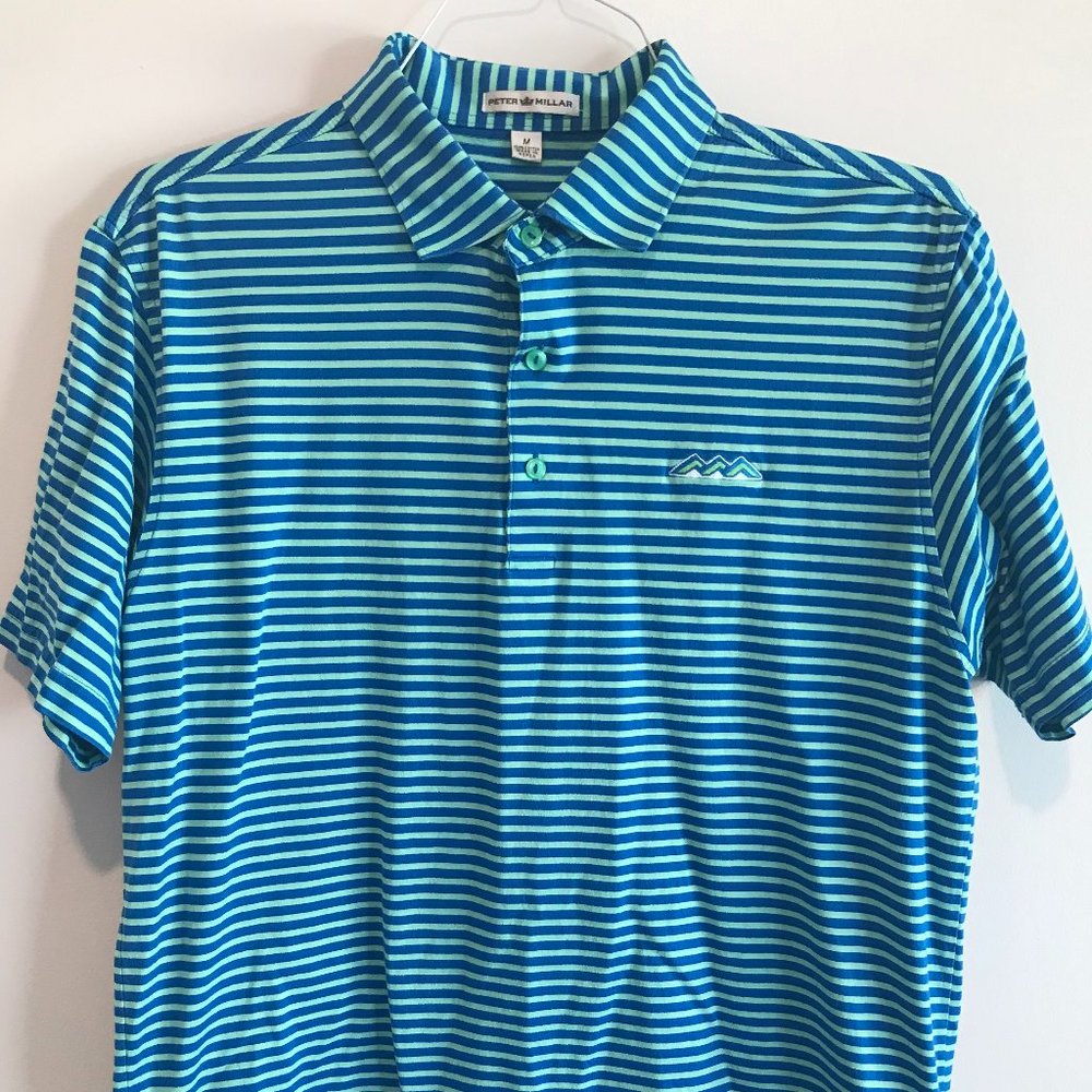 Desert Mountain logo Peter Millar golf polo blue and green medium